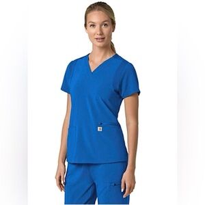 Carhartt Force Cross-Flex Flex Panel V-Neck Scrub Top, Blue, Size Medium
